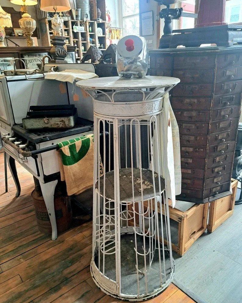 Simply Rescued, 634 Broadway, Davisburg open Thurs-Sun 11.-5 
(Closed Easter Sunday)

We're loving this detailed vintage metal wine table with lots of storage for bottles and stemware. Just perfect for upcoming summer events. It's on our April List f