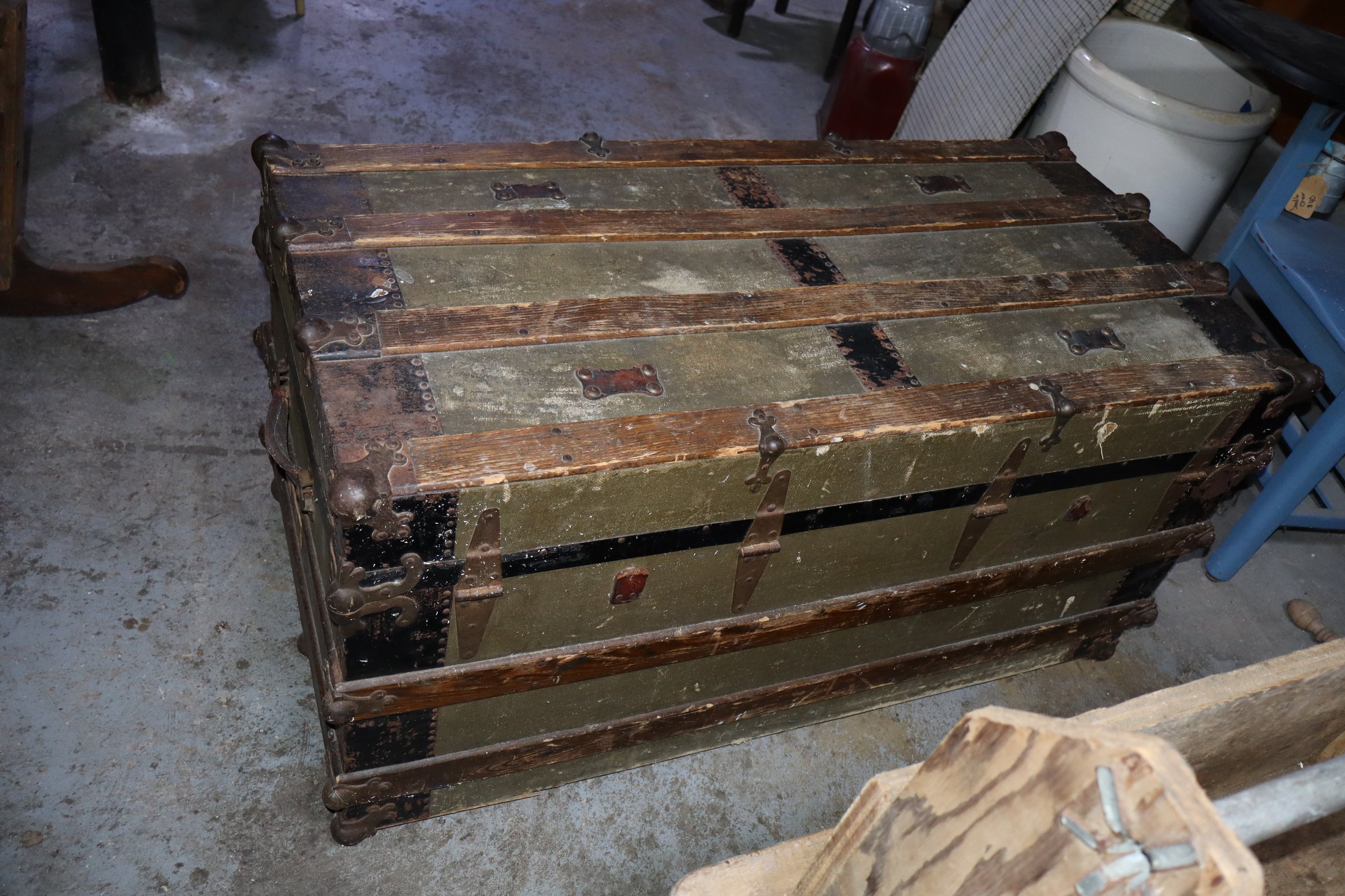 Vintage Steamer Trunk with Metal Accents