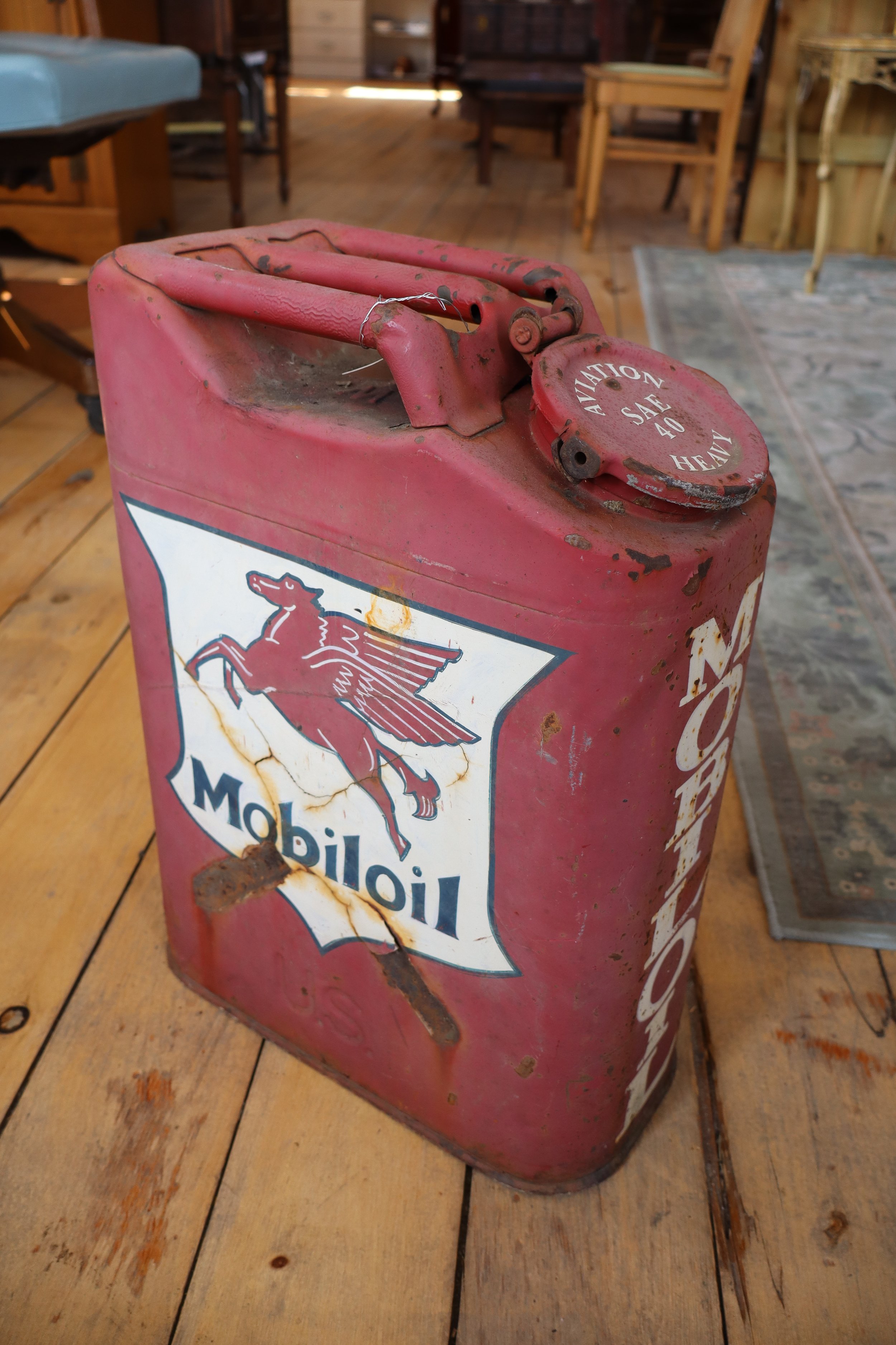 Vintage Mobil Oil Gerry Can with Pegasus Logo