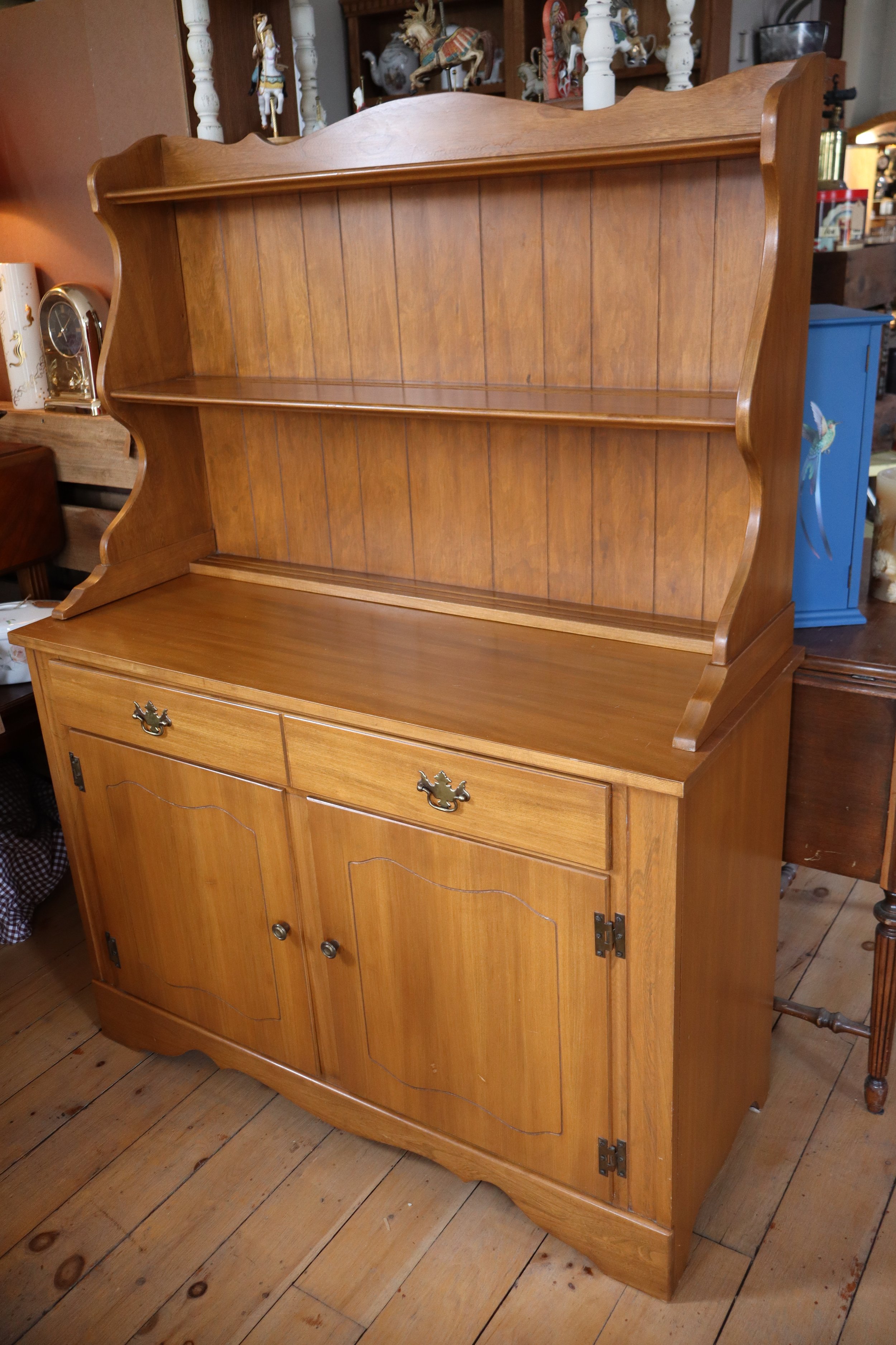 Vintage Maple 2 piece Wooden Hutch with Shelving