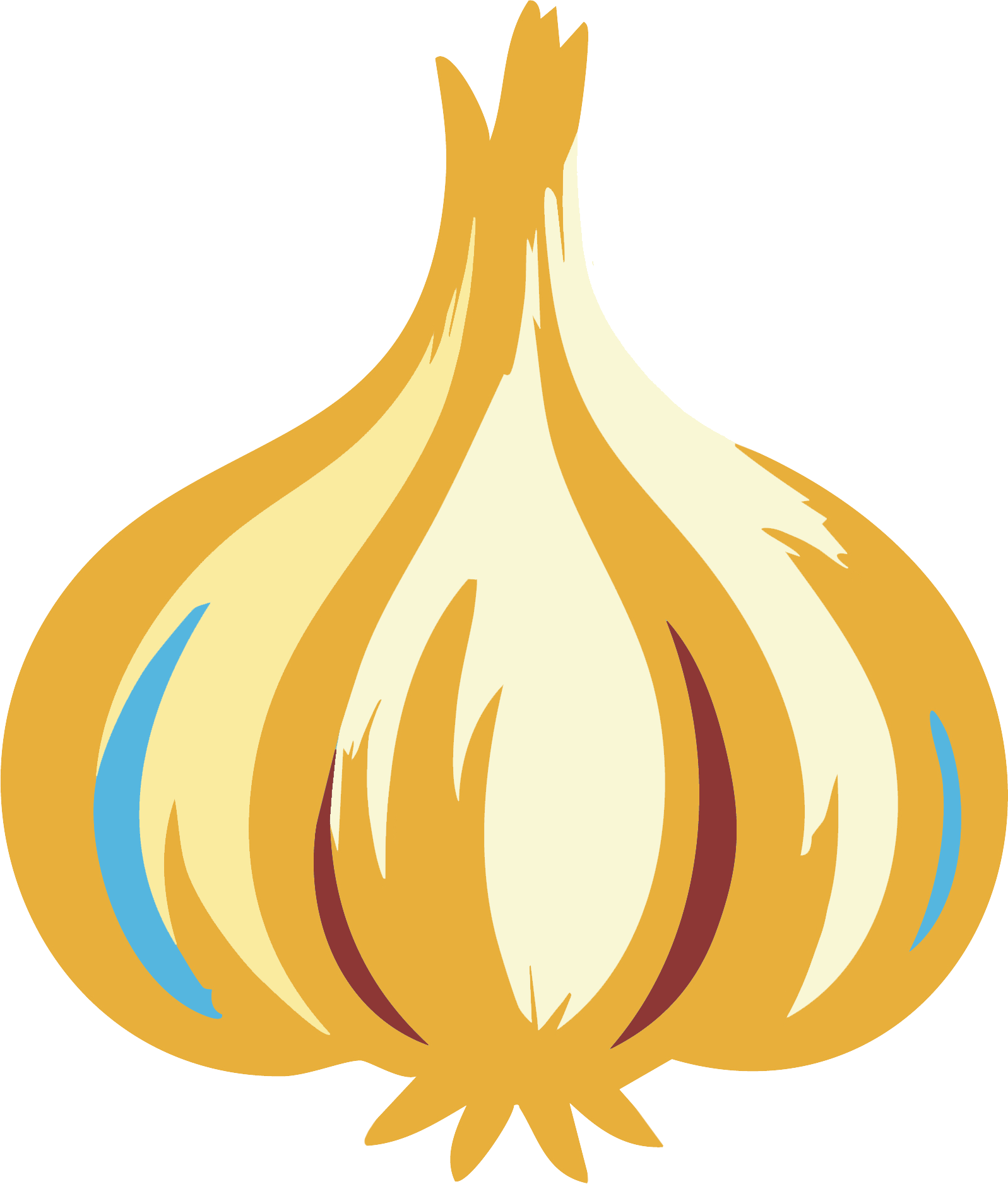 Illustration of a garlic bulb with a white and brown color, and blue accents on the sides.