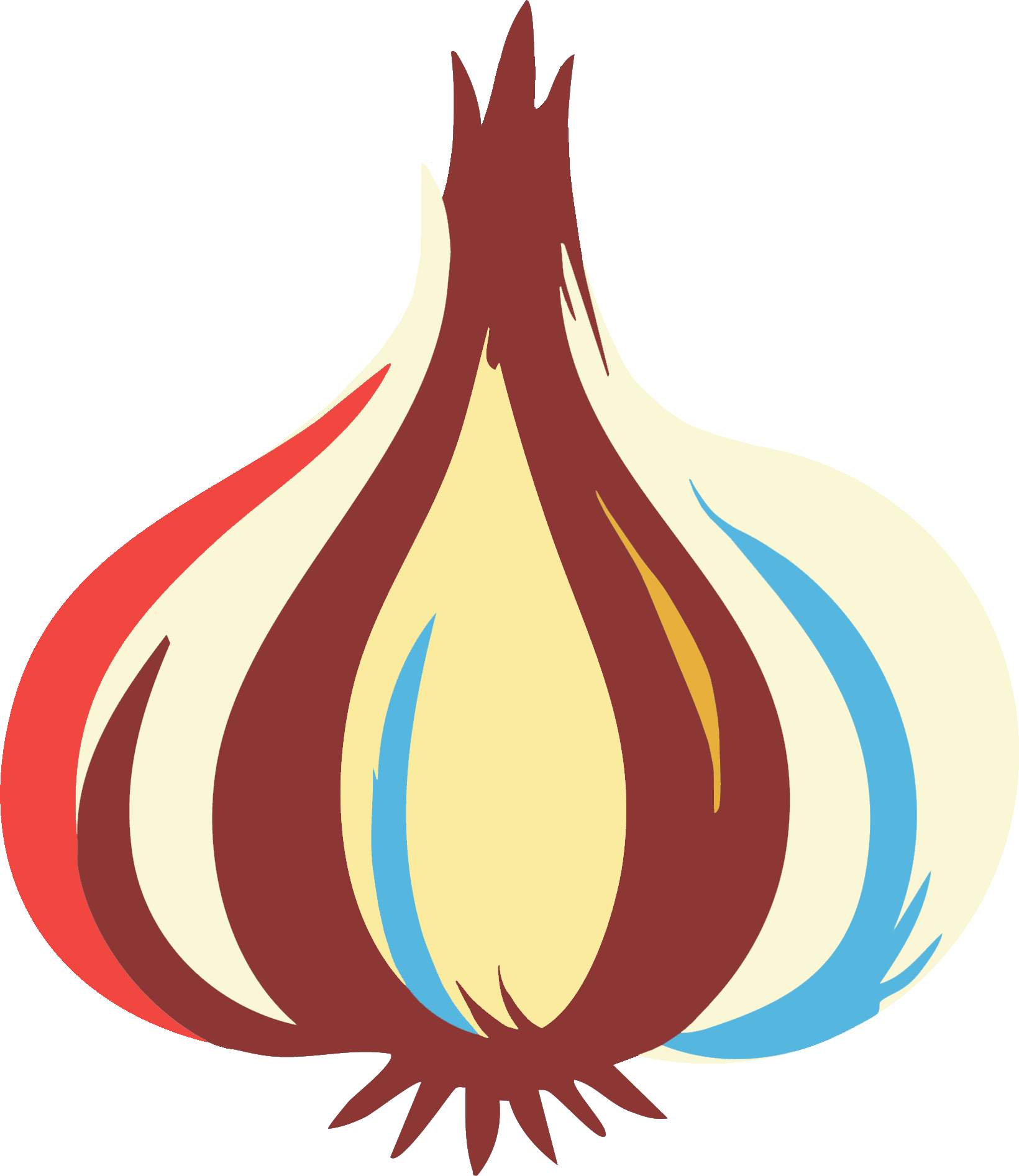 A digital illustration of a garlic bulb with colored streaks of red, white, brown, yellow, and blue on a black background.
