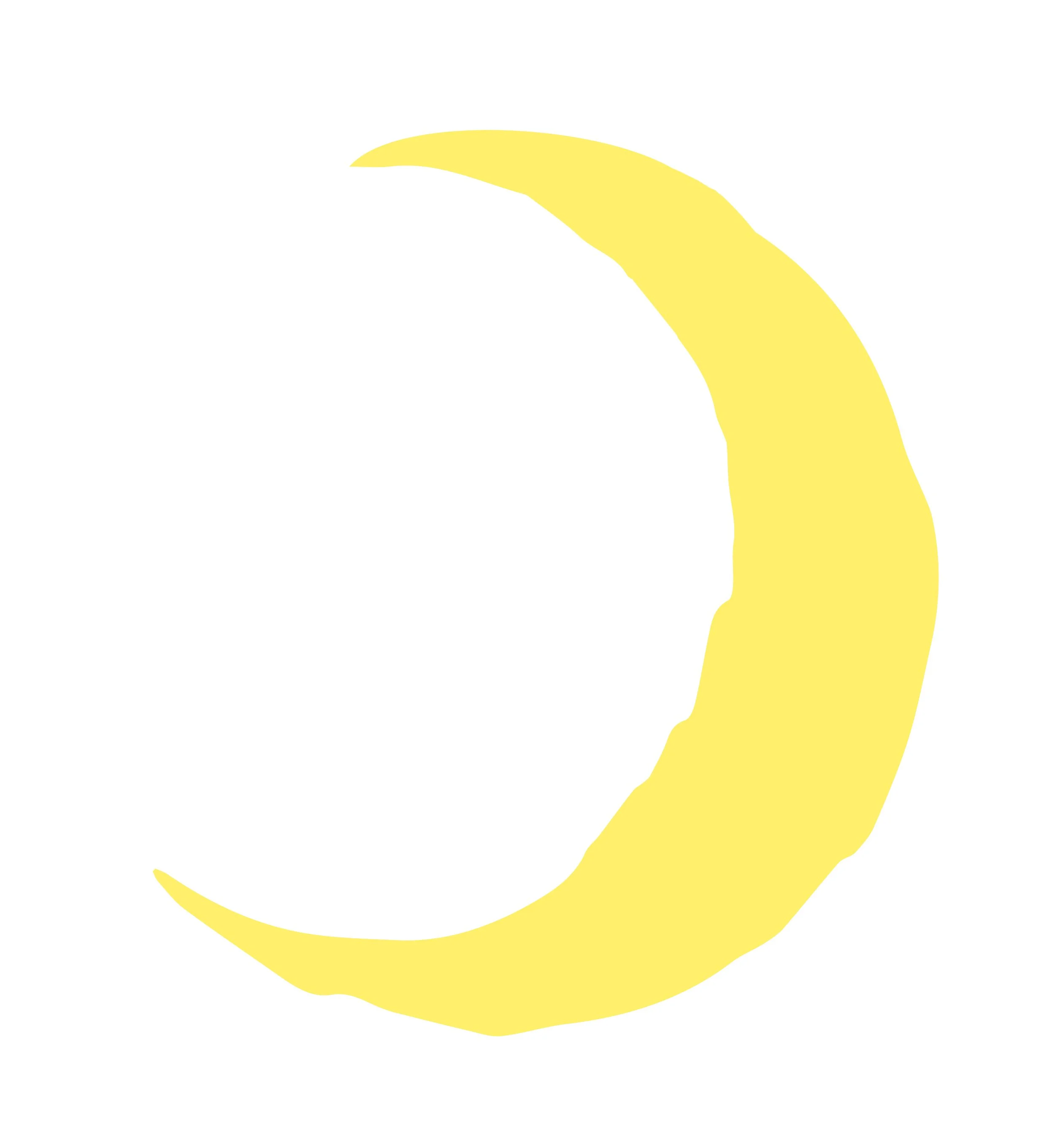A yellow crescent moon on a white background.
