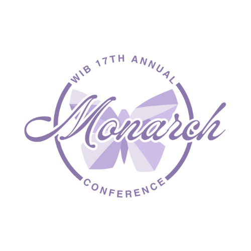 Logo for WIB 17th Annual Monarch Conference with a purple butterfly and text.