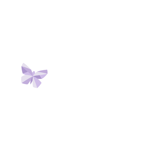 Text saying "Empowered in Action" with a purple butterfly on a black background.