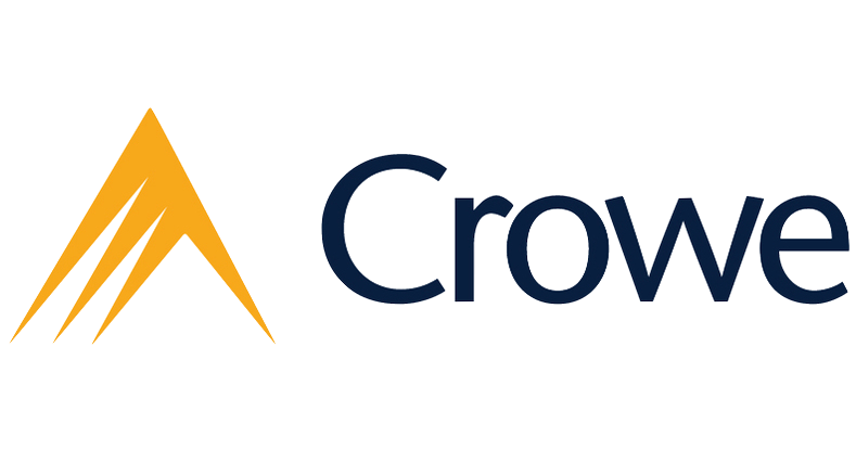 Crowe logo with a stylized golden mountain and the word 'Crowe' in navy blue.