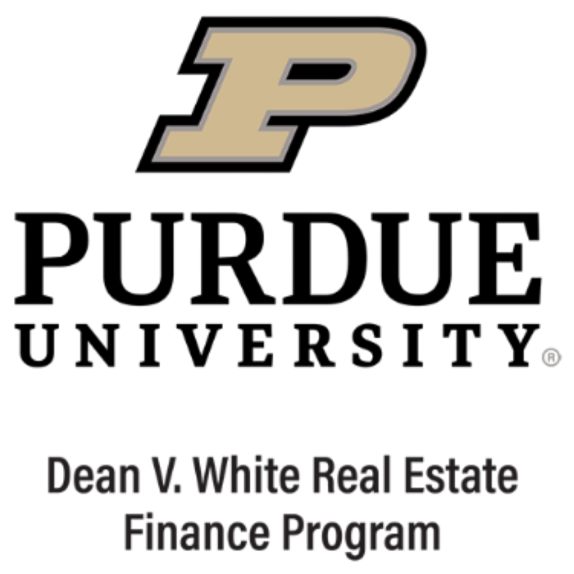 Logo for Purdue University with the text 'Dean V. White Real Estate Finance Program' underneath.