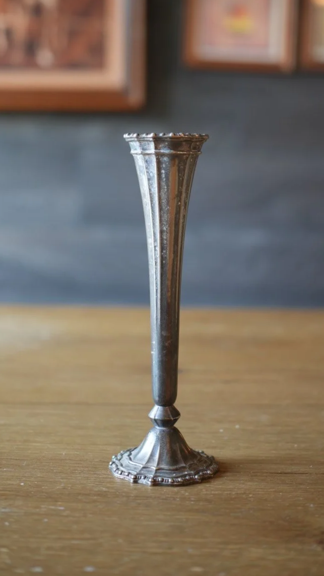 Silverplate Trumpet Bud Vase, Dated 1973
