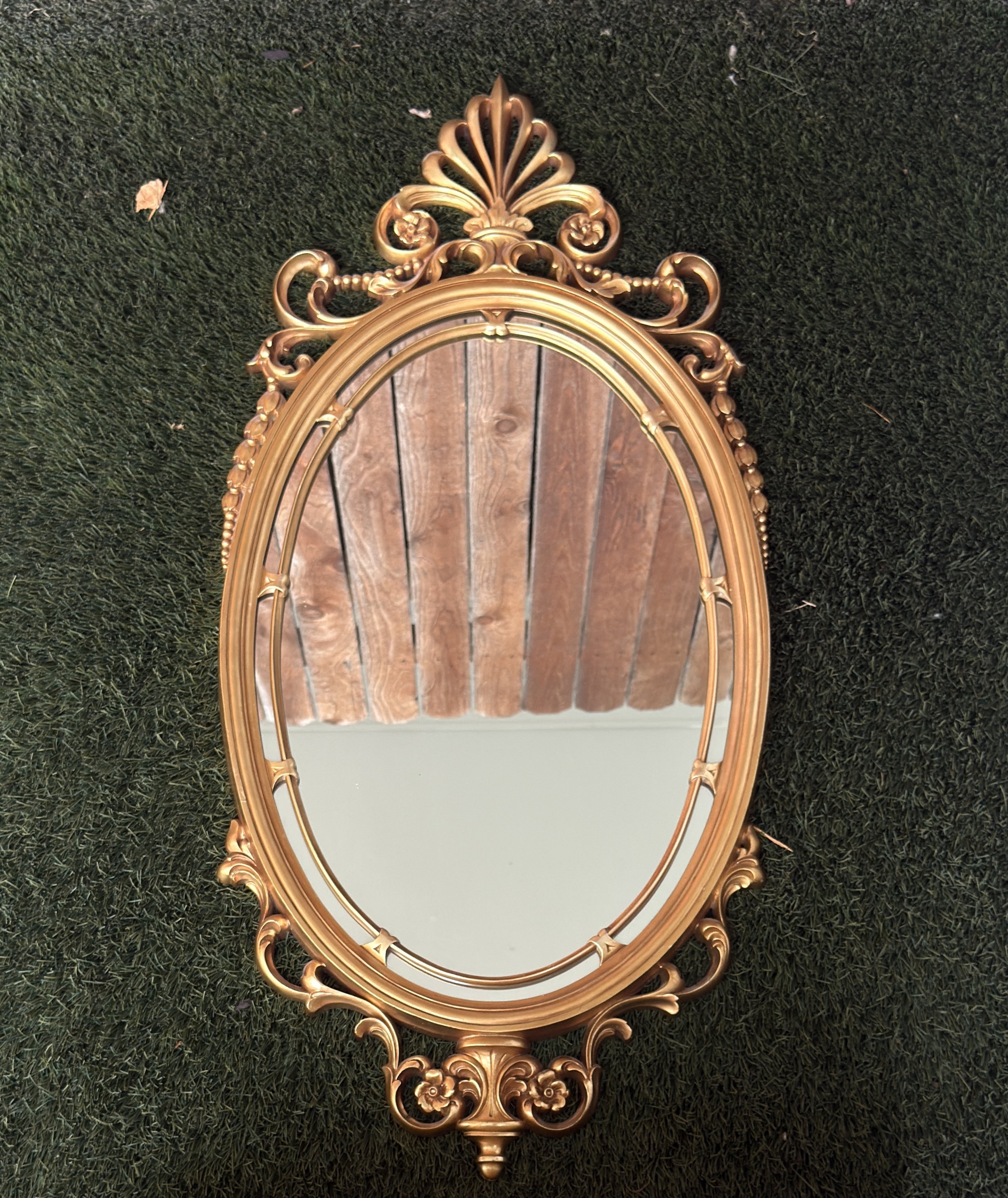1970s Hollywood Regency Ornate Gold Oval Wall Mirror
