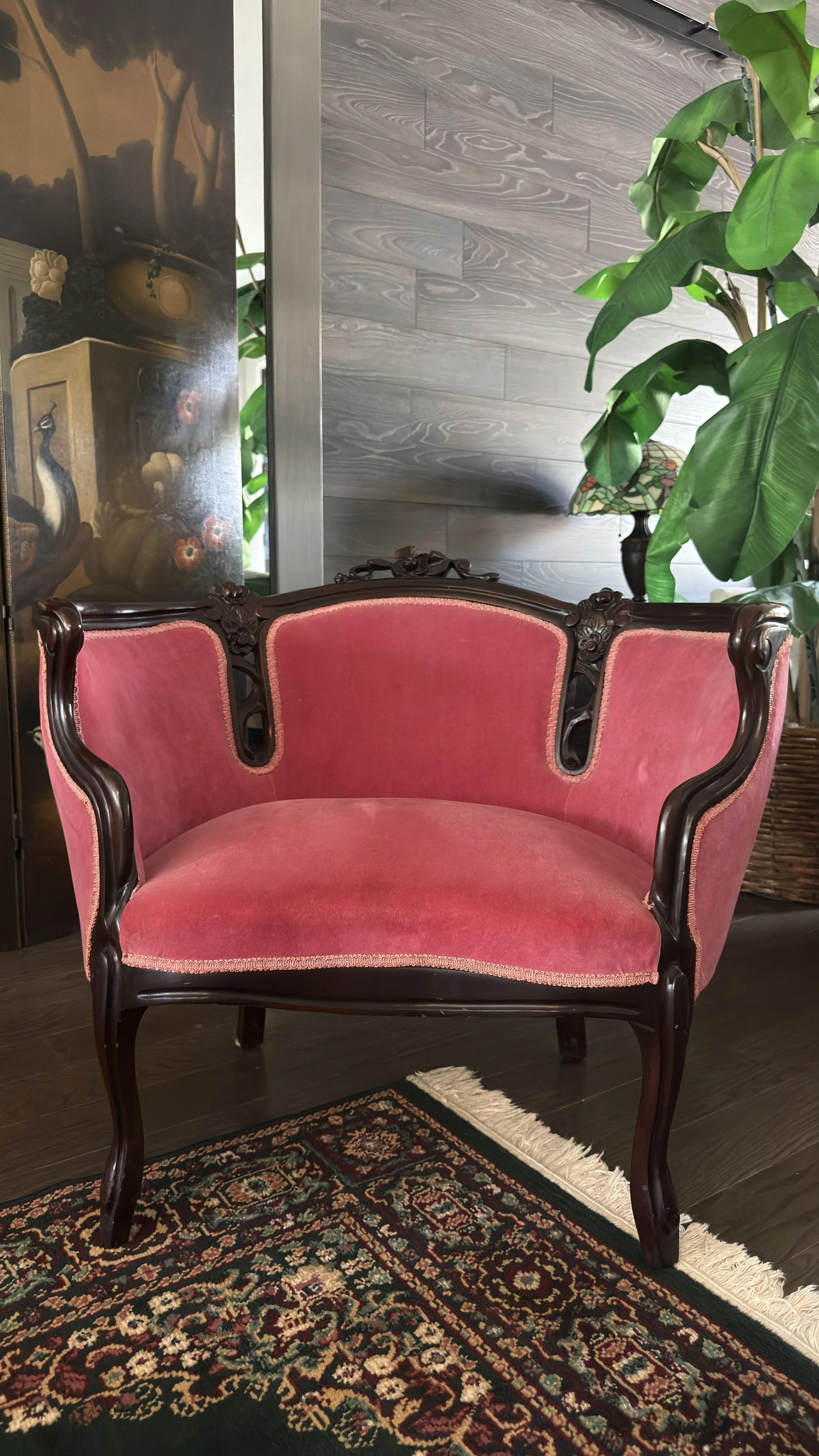 1974 Rococo Revival Tub Chair – Bubblegum Pink Velvet