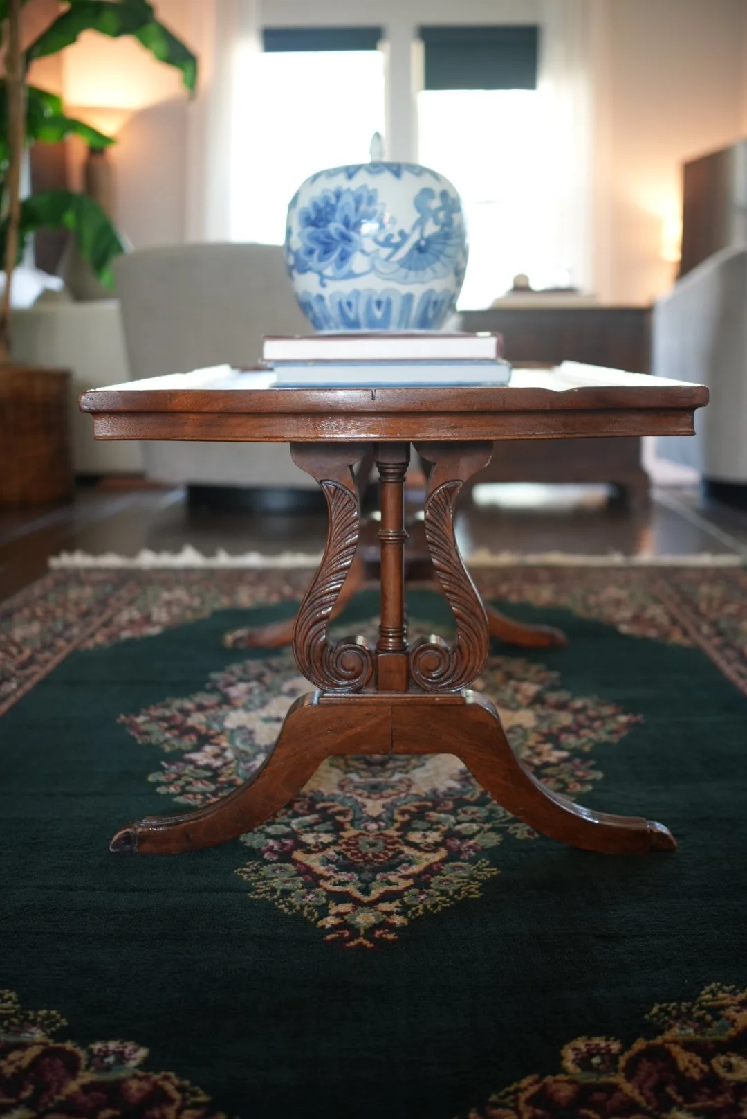 Imperial Furniture Co. Mahogany Lyre Base Coffee Table, c. 1940 to 1954