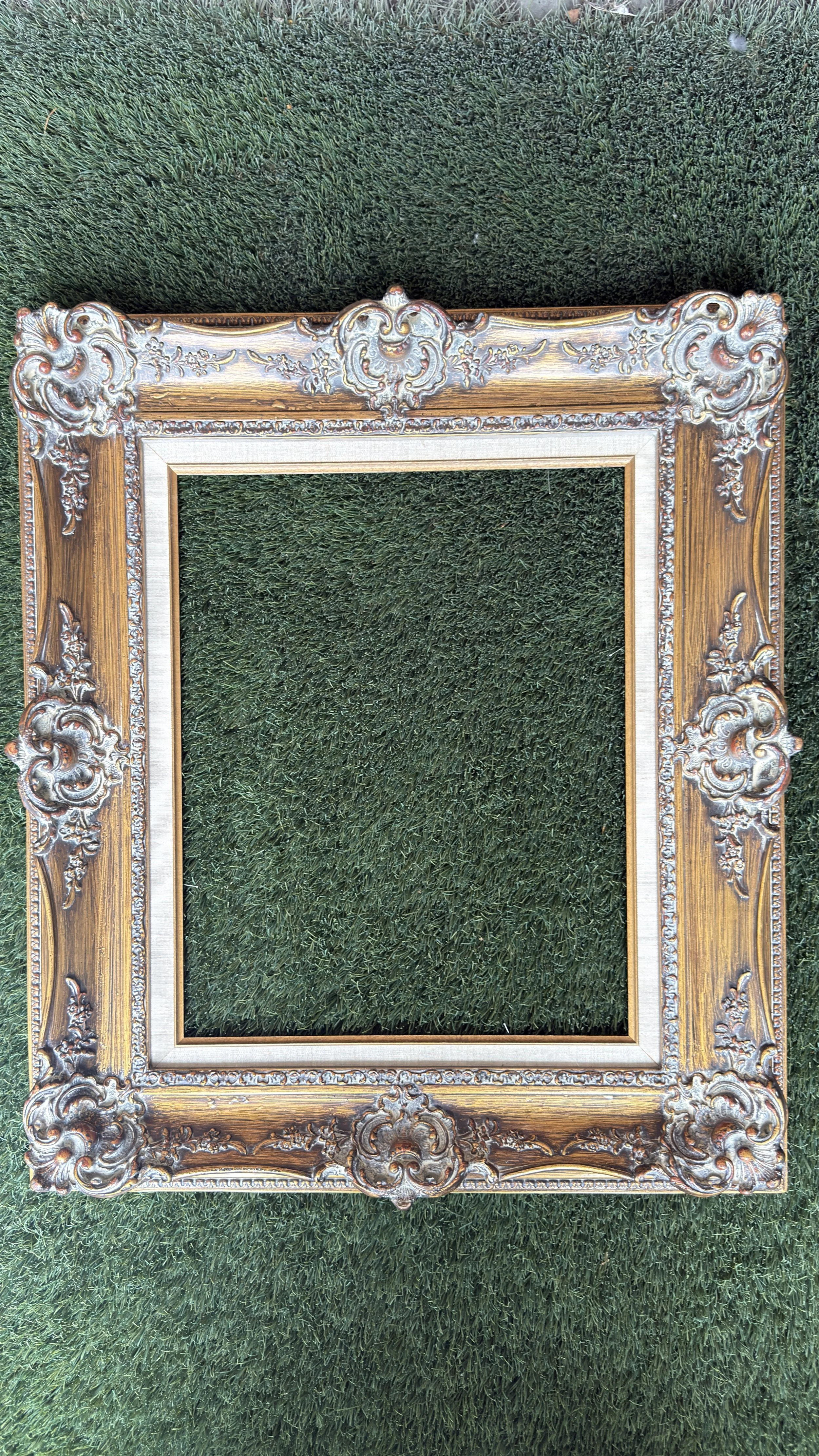 Vintage Ornate Baroque Giltwood Style Frame with Linen Liner