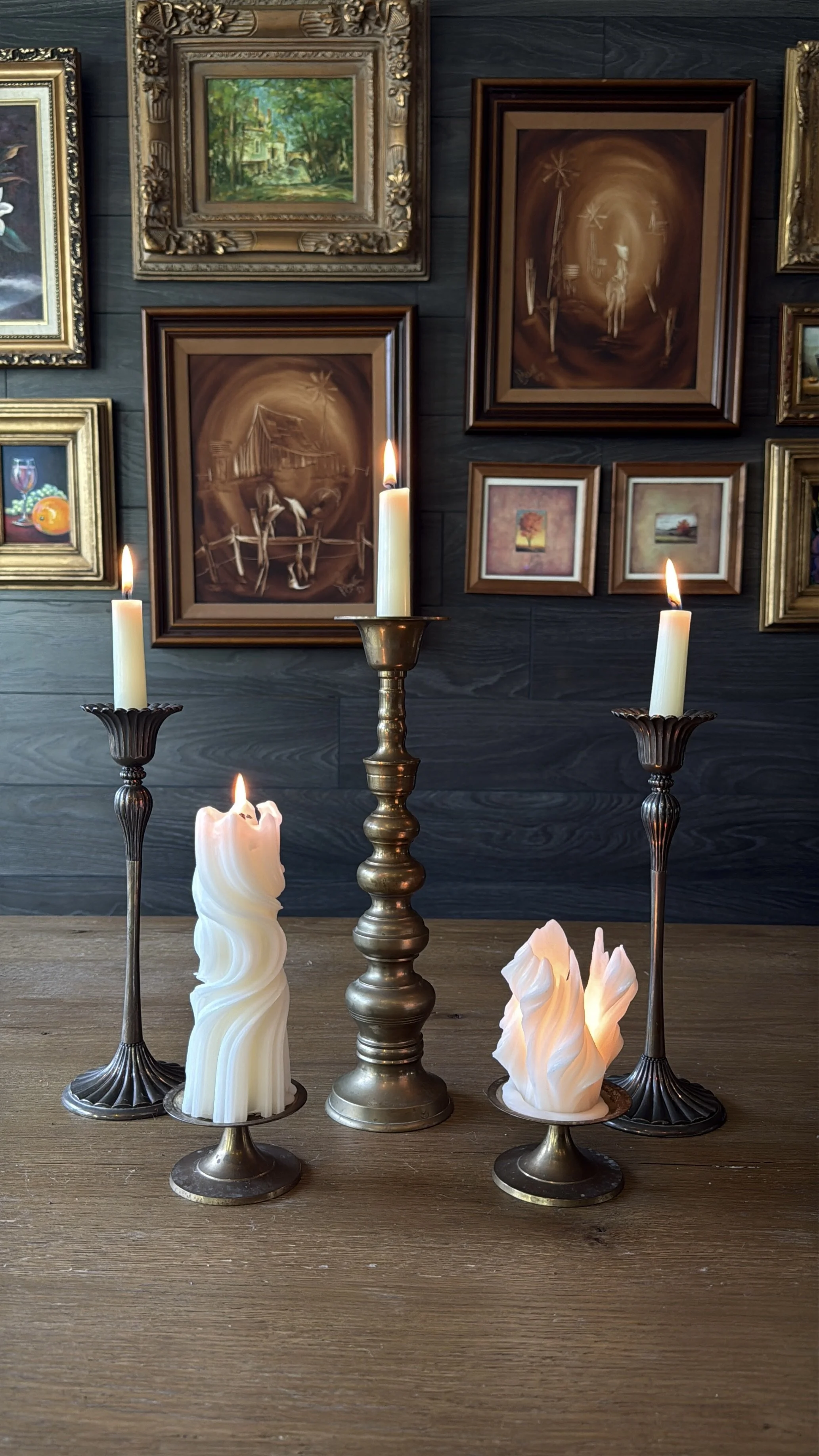 Curated Brass Candle Holder Collection (5-Piece Set)