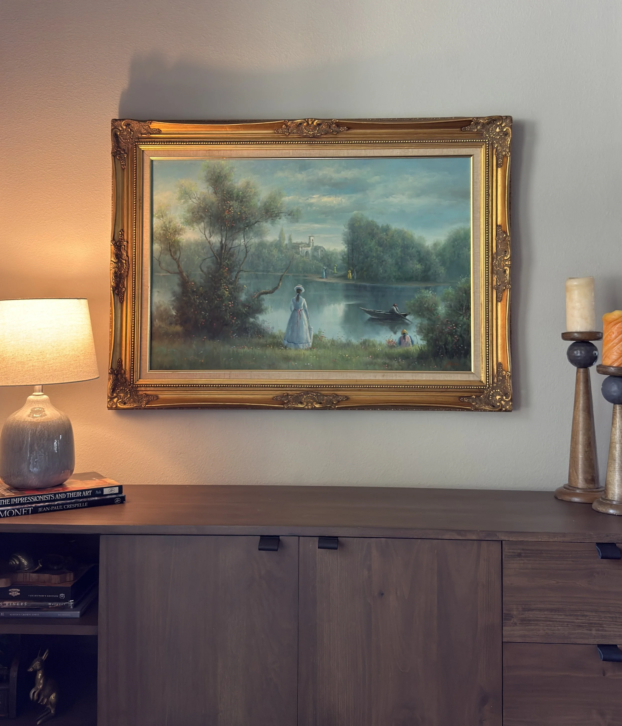 Impressionist Style Lakeside Landscape Painting