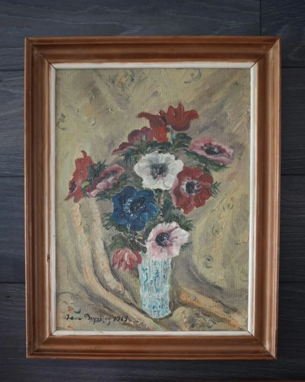 Mid-Century Signed Floral Still Life Oil Painting (Dated 1965)