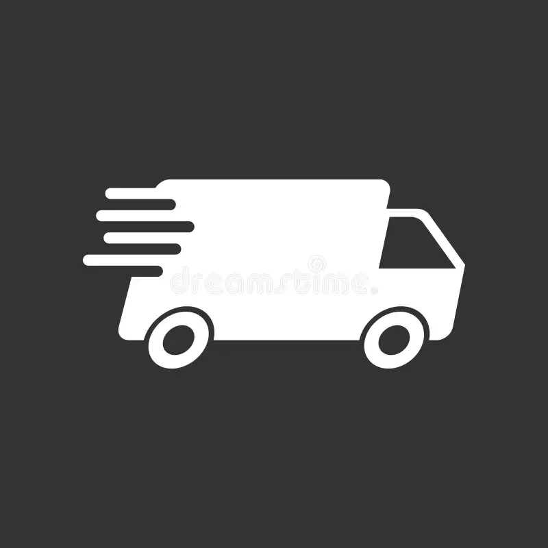 Icon of a delivery truck with motion lines indicating speed on a dark background.