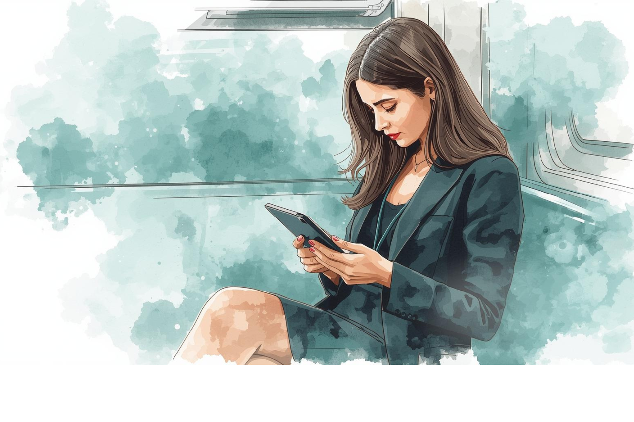 woman reading a tablet on the subway