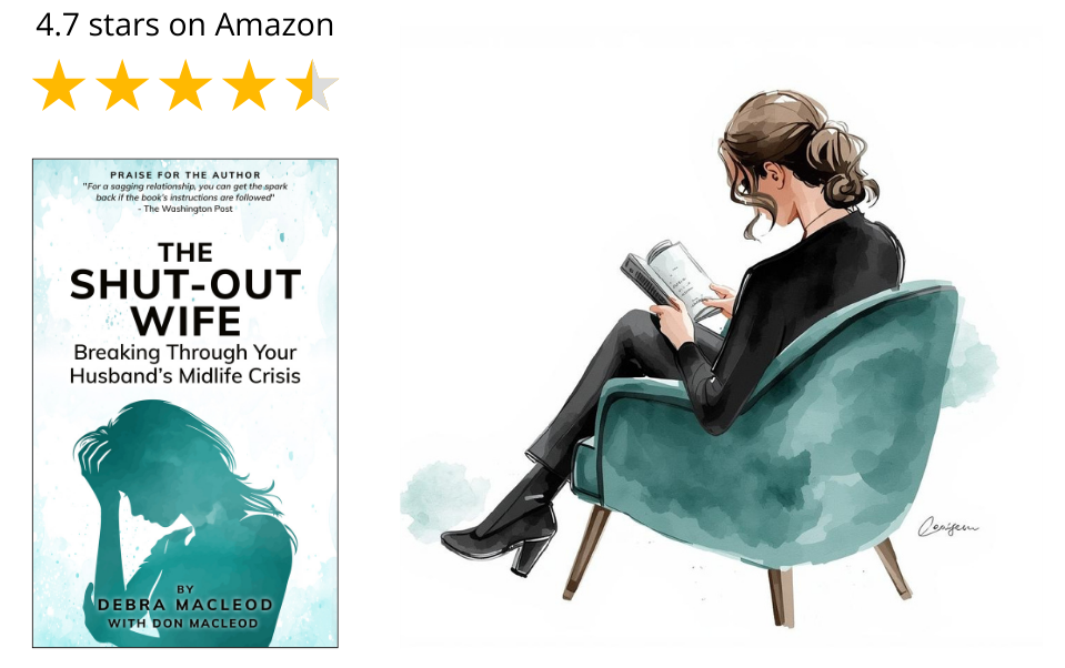 inset of book cover for The Shut-Out Wife with 4.7 stars on Amazon