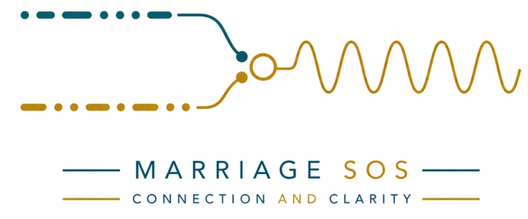 Logo for Marriage SOS featuring a stylized DNA-like strand with the words 'Marriage SOS' and the tagline 'Connection and Clarity'.