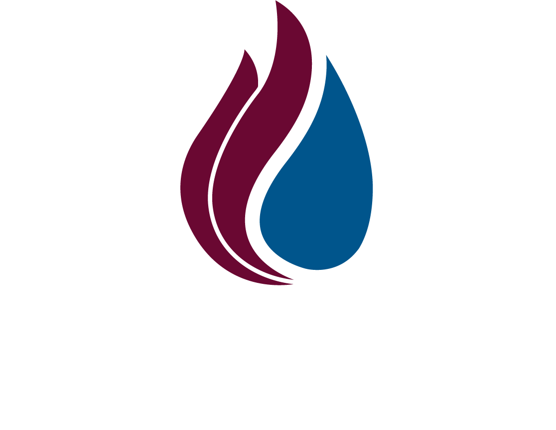 Logo for Graves Property Restoration featuring a stylized water droplet with maroon and blue colors, with the company name underneath in bold white text.