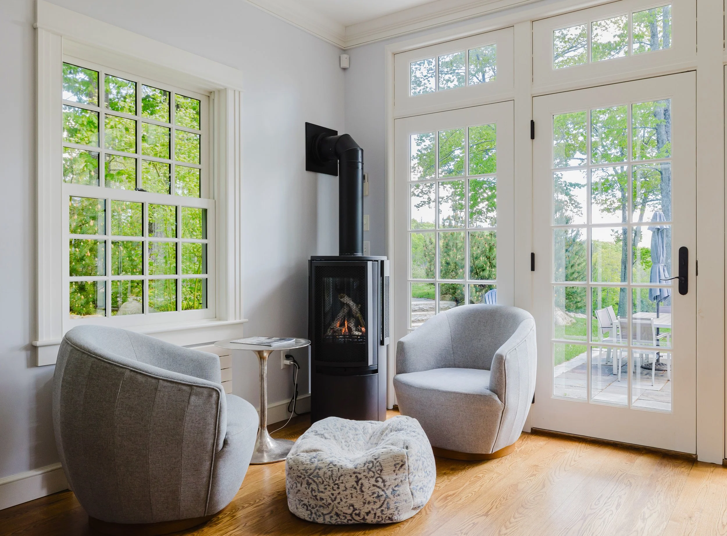 Cozy seating by gas fireplace