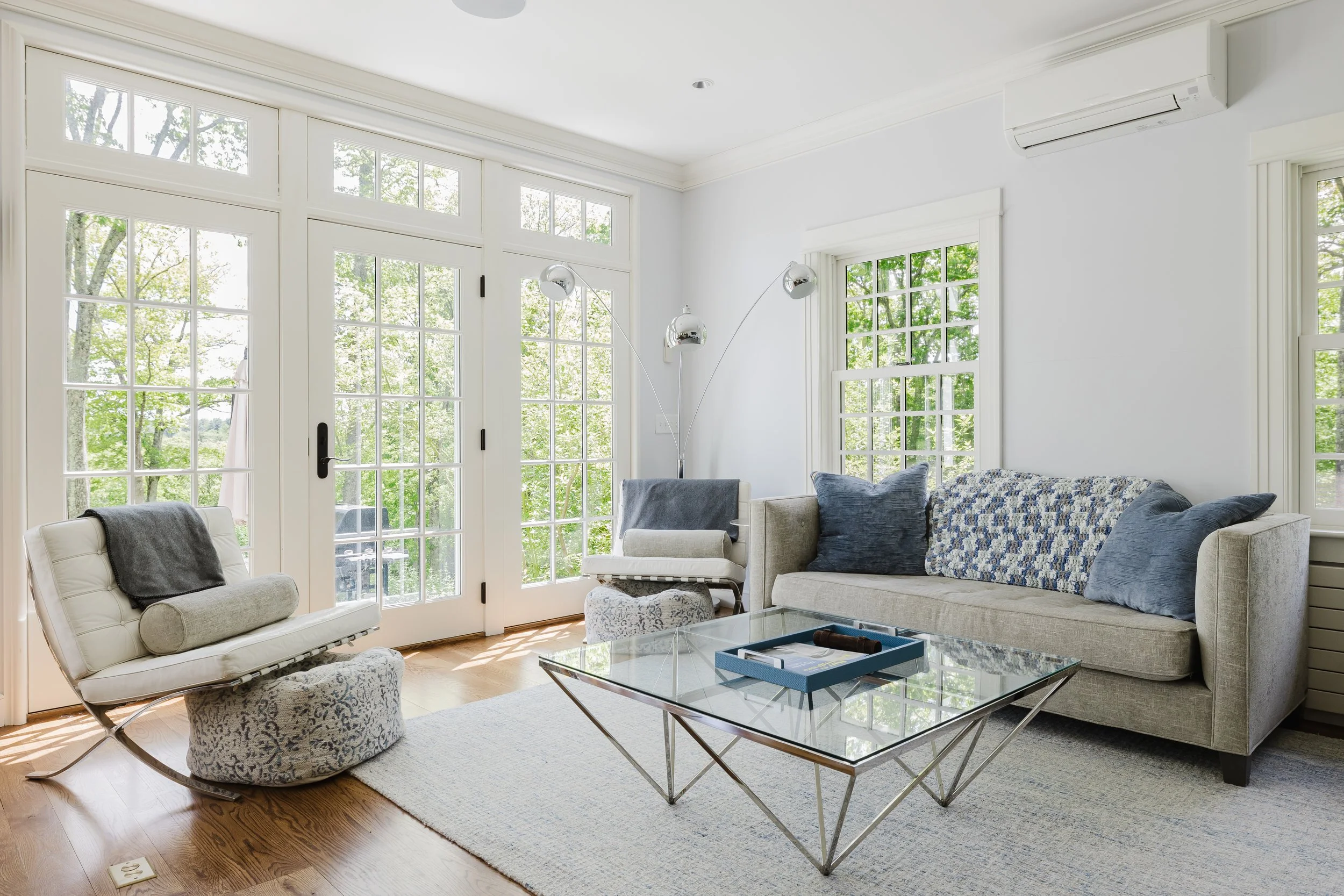 Bright living area with french doors