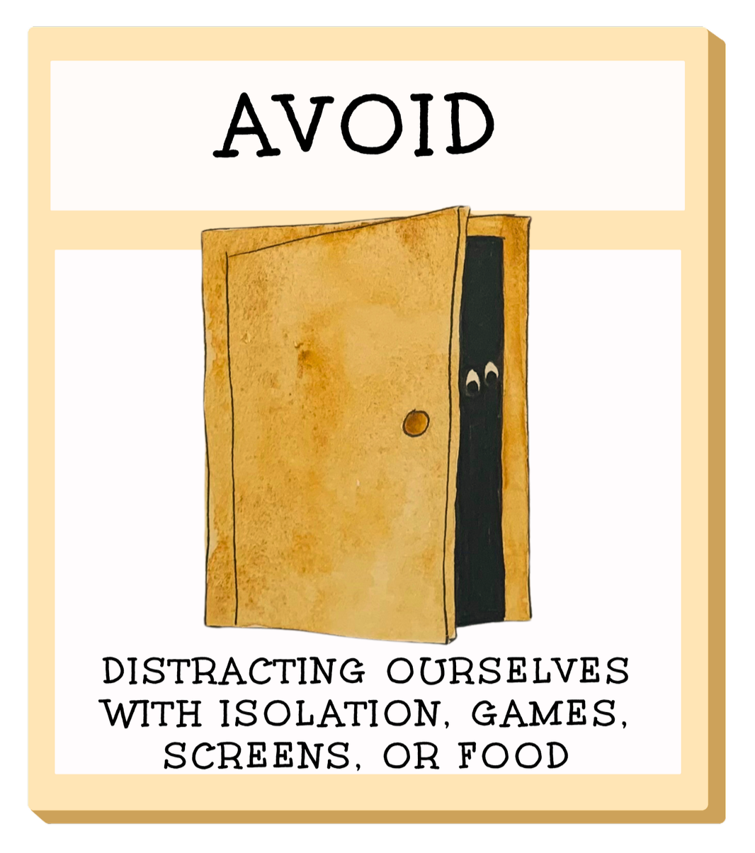 Brown cracked door with hiding person showing avoidance out of fear of facing emotions showing one way to cope with feelings
