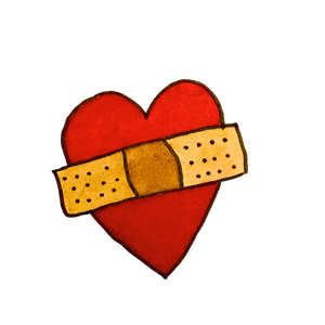 Red heart with band-aid showing that life can be messy and we need guidance and tools to find causes of behaviors rather than treating just the symptoms
