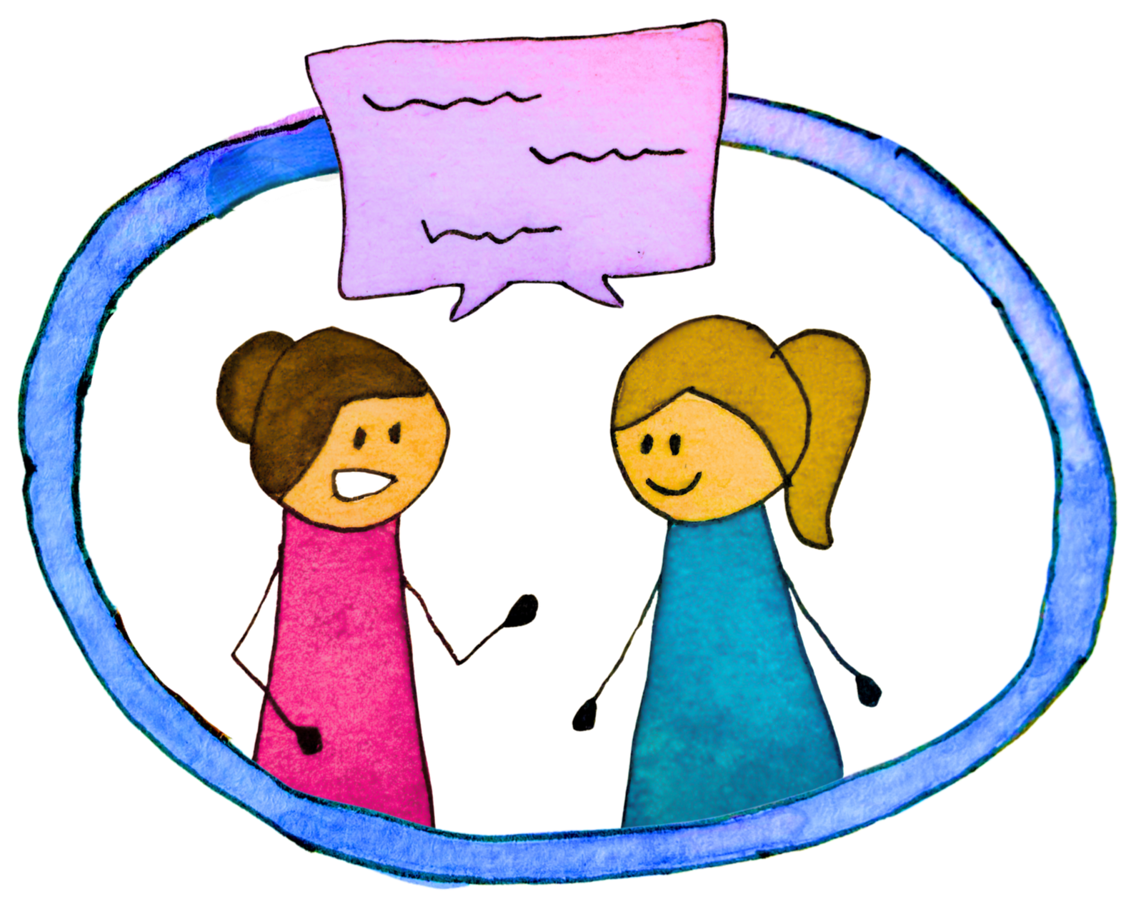 Two women with speech bubble talking to resemble asking questions, concerns and uncertainty with the counseling and therapy process