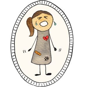 Cartoon illustration of a frustrated girl crying with her fists clenched