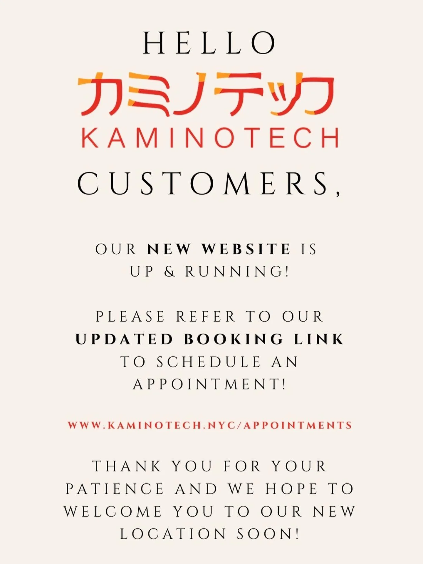 We are ready for you NYC! 

Our website is ready for your viewing &amp; appointment scheduling! Please be sure to refer to our updated scheduling link &amp; new location!