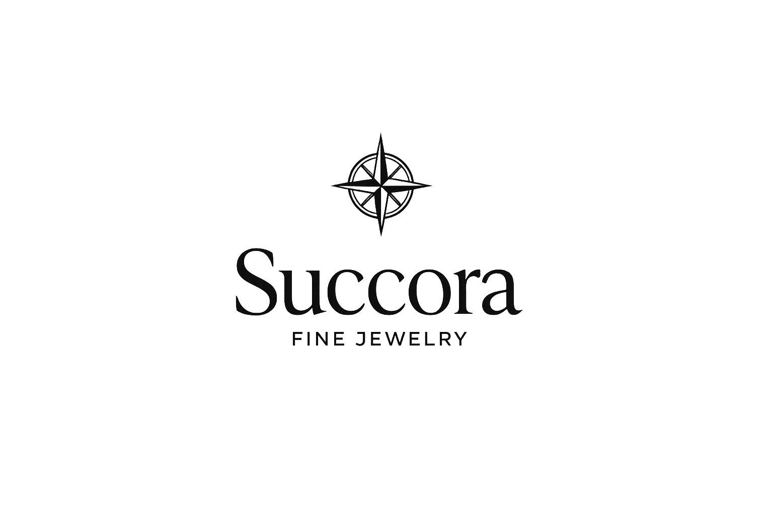 Logo for Succora Fine Jewelry featuring a compass rose above the text 'Succora' with 'FINE JEWELRY' below.