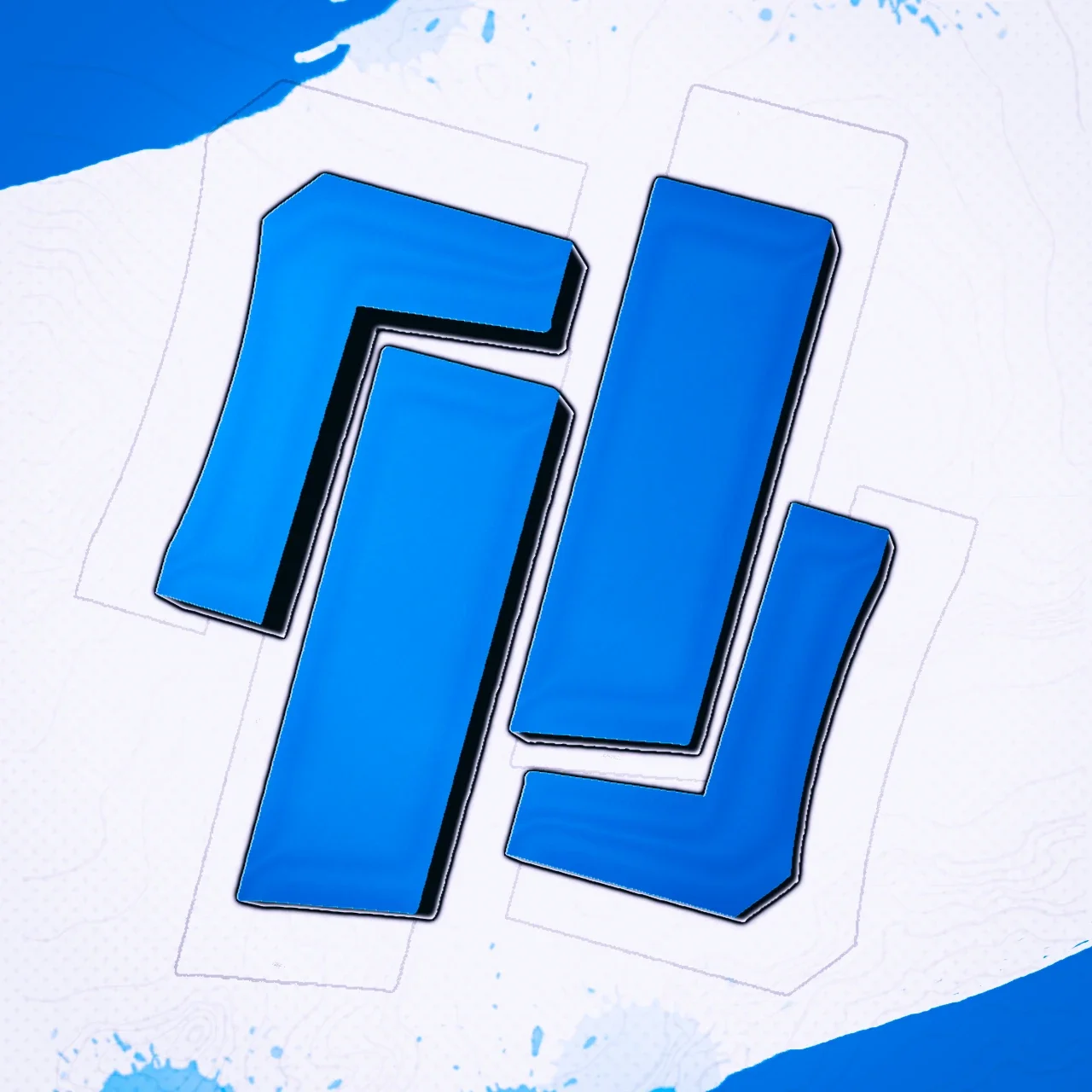 A stylized blue logo with three vertical blue bars on a white background with blue paint splatters.