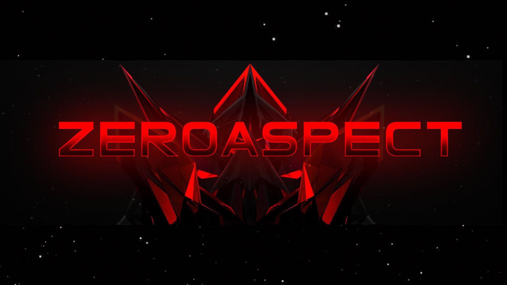 Red glowing text reading 'ZEROASPECT' over a dark abstract geometric background with stars.