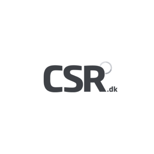 CSR.dk logo in black and gray text on a white background.