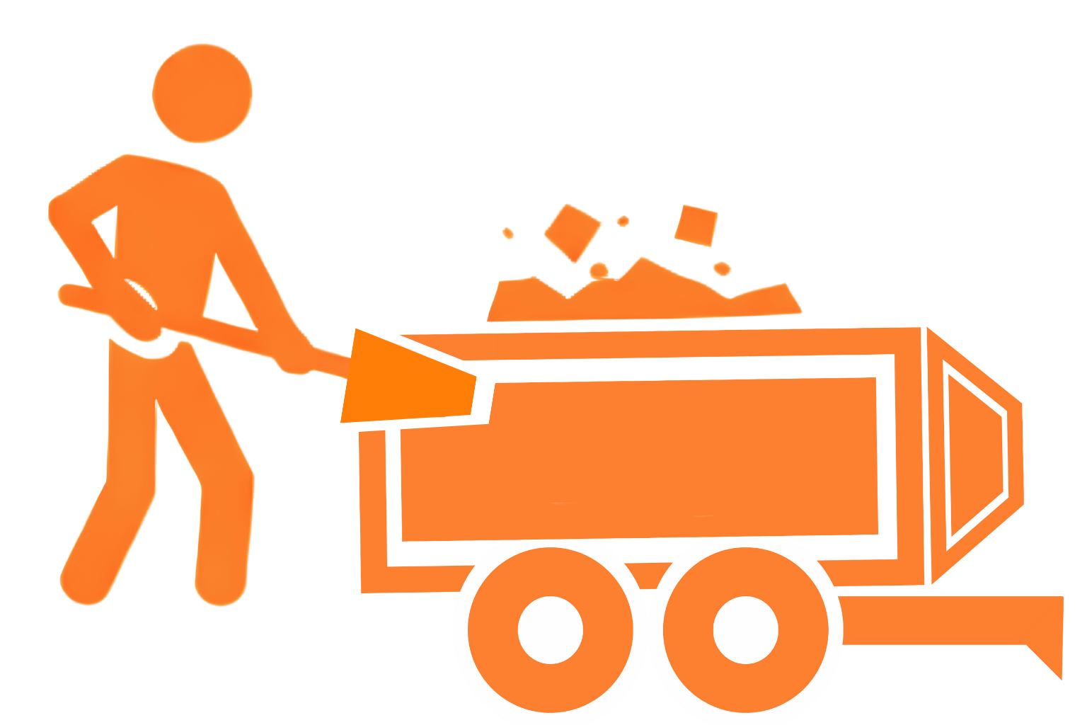 Illustration of a contractor loading debris into a dump trailer on a Northern Colorado jobsite