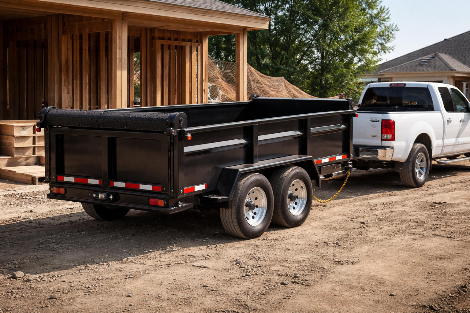 Jobsite dump trailer used for contractor debris hauling in Northern Colorado