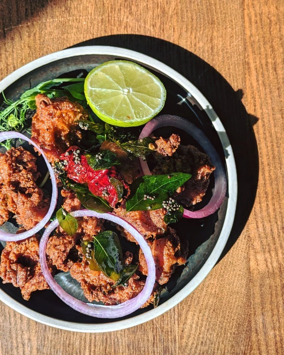 People often ask us about Gluten Free options, often with a certain sad trepidation in their voice. We are always glad to be able to respond that not only do we have them, they are all amazing.

For example:

CHICKEN 65 - CHAAT MASALA, LIME, PICKLED 