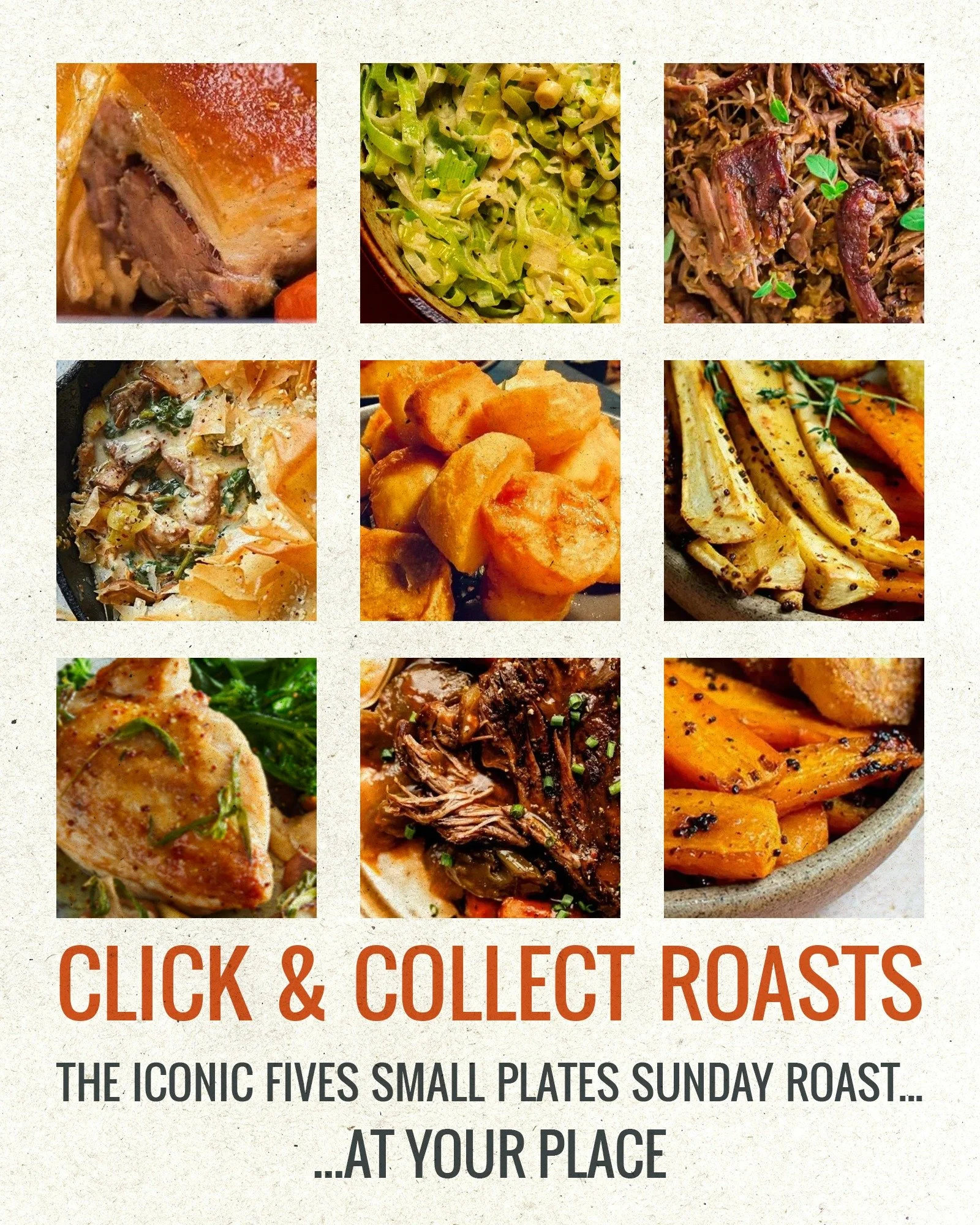 This is happening. We cannot overstate how much this is happening:

The Five Alls iconic Small Plates Sunday Roast is now available to enjoy at home!

Order online Tuesday&ndash;Saturday for collection each Sunday (10am&ndash;12pm) and bring the lege