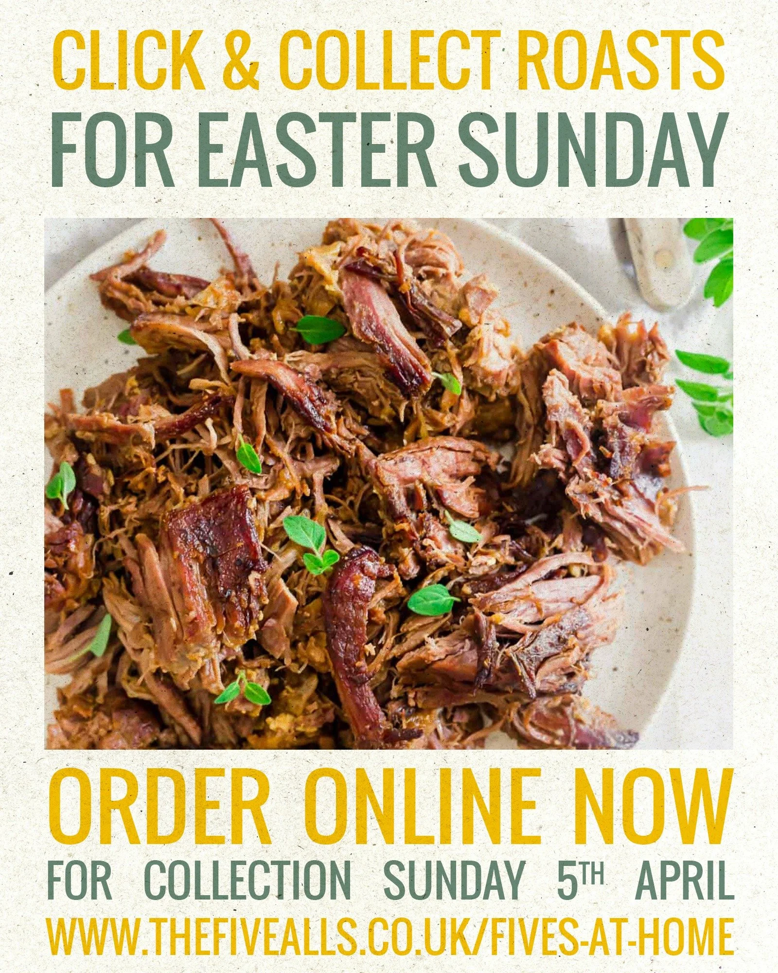 🐣 EASTER SUNDAY CLICK &amp; COLLECT ROAST &ndash; ORDER NOW 🐣

While we&rsquo;re fully booked for tables at the Fives this Easter Sunday, you can still enjoy our iconic Small Plates Roast at home with the people who matter most.

Perfect for gather
