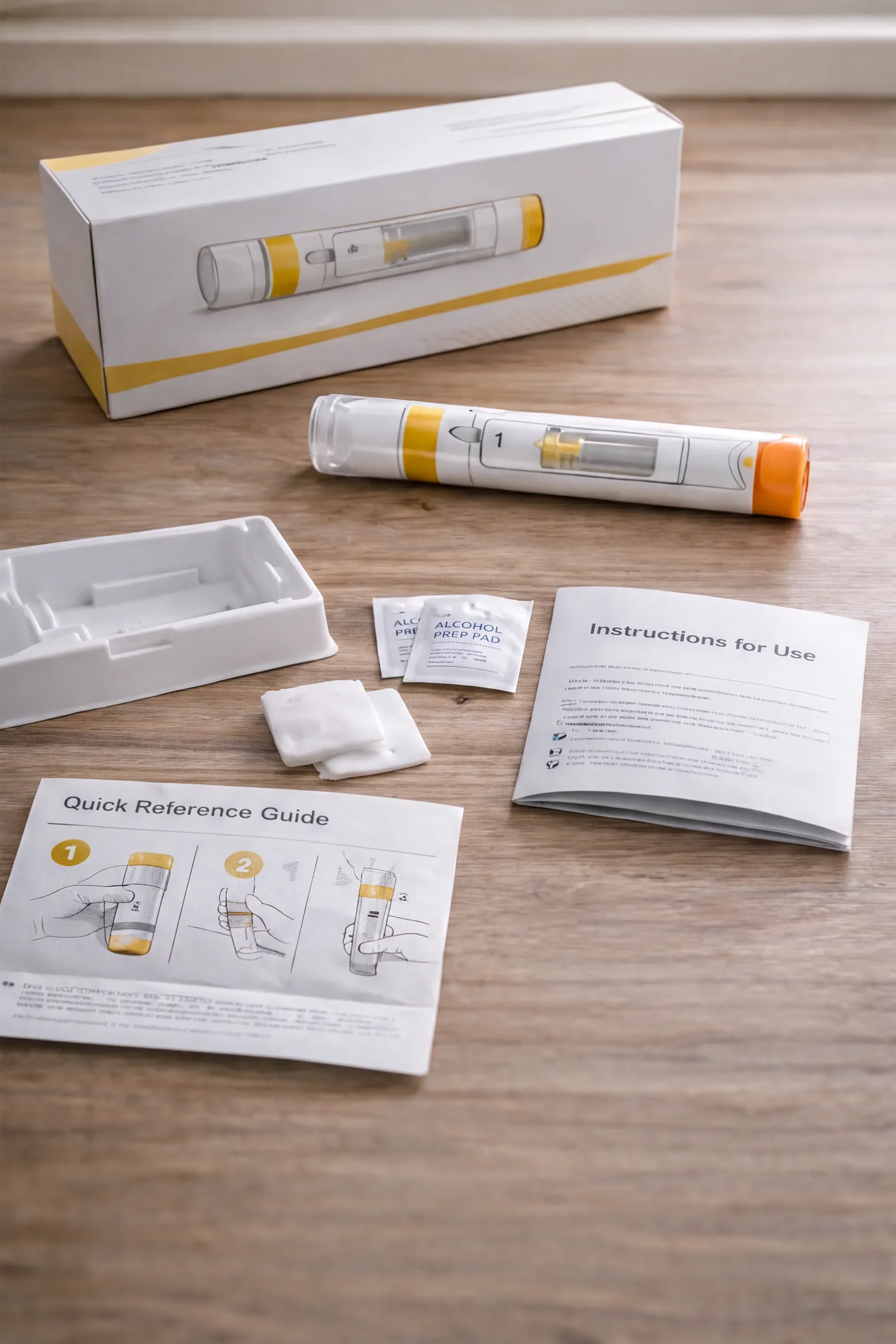 At-home diagnostic testing kit for healthcare screening with all instructional materials and packaging.