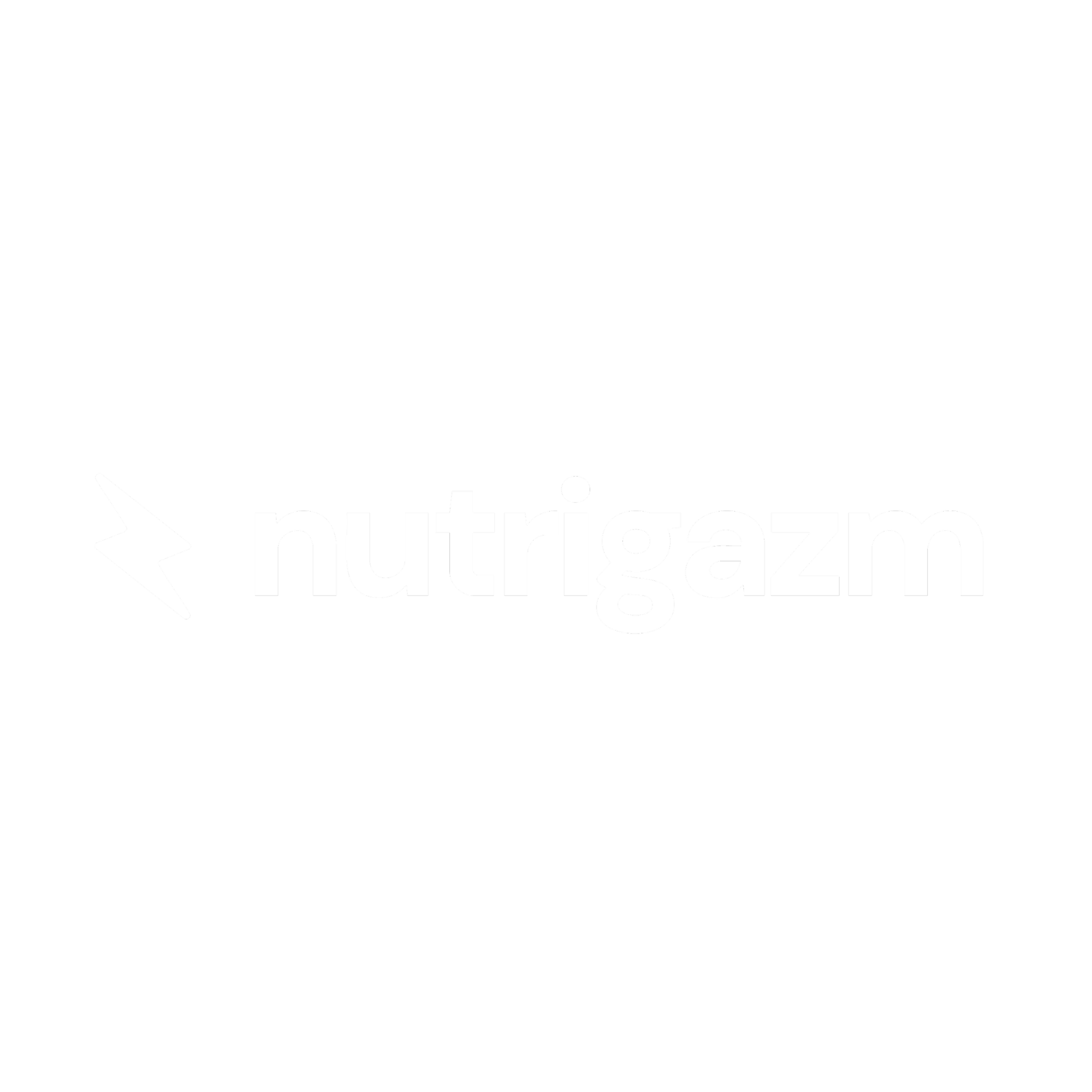 Black background with a white lightning bolt and the text 'nutrigazm' in bold white font.