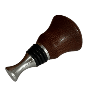 Hand-turned leopardwood bottle stopper with stainless steel stopper by J. Baker Louisiana.