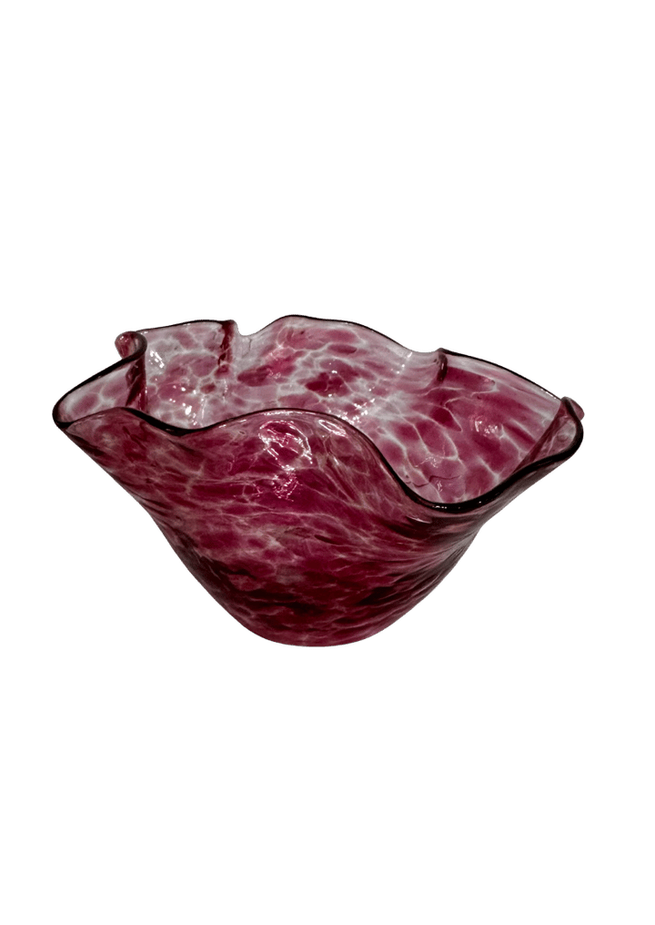 Orbix Pink Ruffled Hand-Blown Glass Bowl