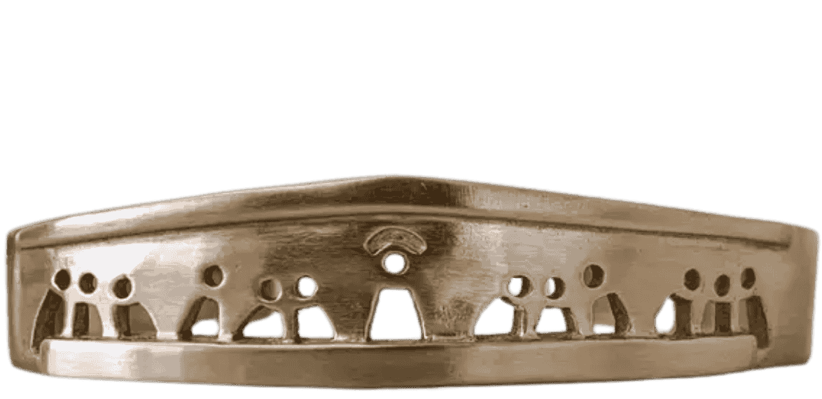 MIMOSA handcrafted Last Supper cuff bracelet featuring minimalist figures inspired by the biblical Last Supper scene.