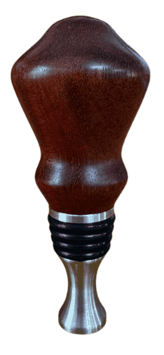 Hand-turned Bloodwood wine bottle stopper with polished stainless steel base handcrafted by Louisiana maker J. Baker.