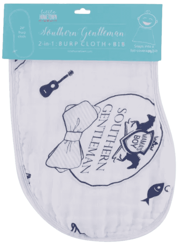 Little Hometown Southern Gentleman 2-in-1 burp cloth and baby bib with bowtie and southern themed print.