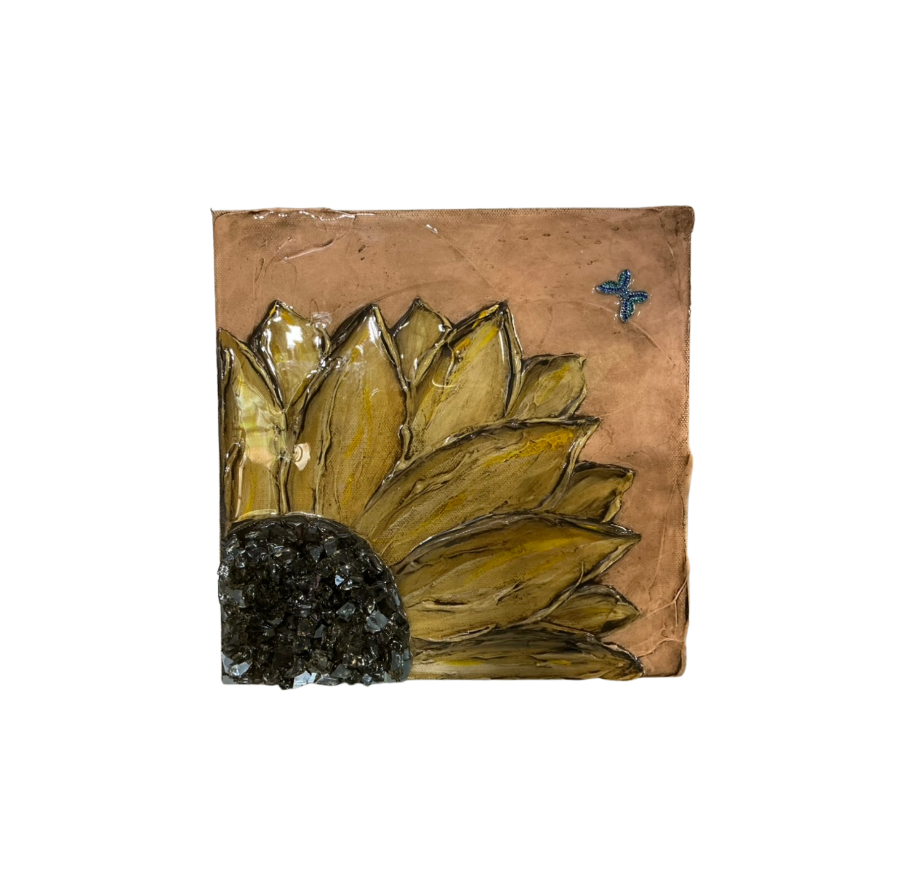 Obsidian Sunflower — Textured Mixed Media Floral Wall Art