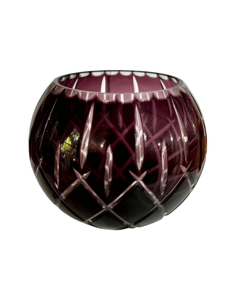 Vintage Bohemian Amethyst Cut-to-Clear Rose Bowl Vase