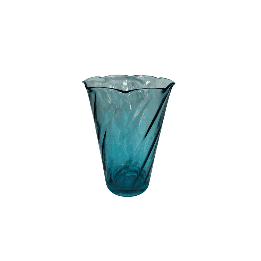 Antique Aqua Blue Swirl Vase with Scalloped Rim